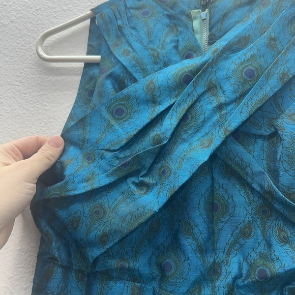 VTG 60s Blue Peacock Maxi Formal Dress Mod Cocktail XS Lily Liang Bangkok Asian - Picture 9 of 14